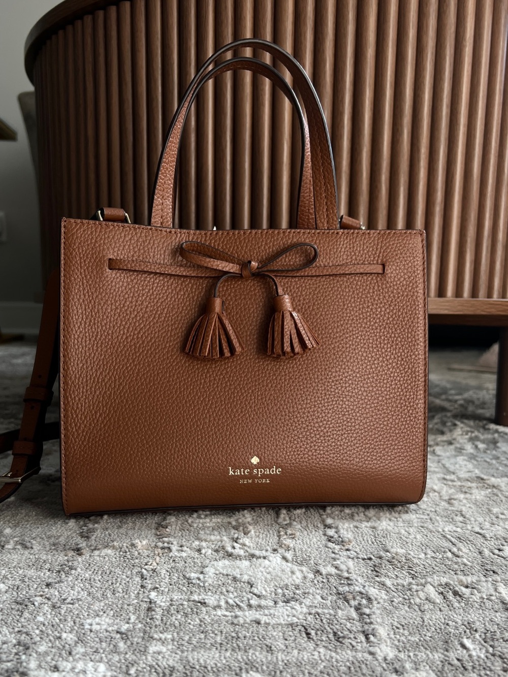 Kate Spade Brown Leather Purse with Tassel Bow